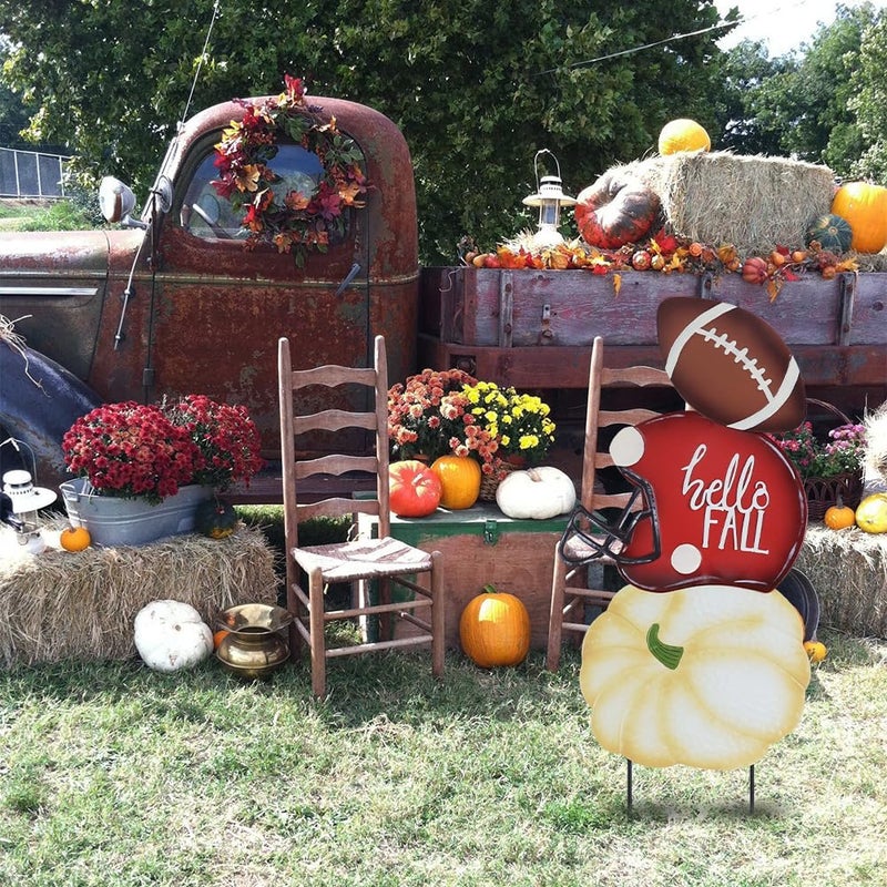 hogardeck Fall Decorations for Home Outdoor, 32" Decorative Garden Stakes with 3 Stacked Pumpkin Football Helmet for Fall Decor, Metal Yard Signs for Garden Home Lawn Patio Thanksgiving Decorations - Image 3